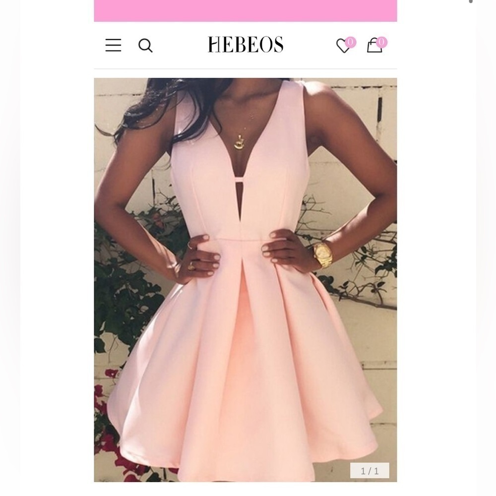 HEBEOS pink A-Line/Princess Sleeveless V-neck Short/Mini Satin Dresses - Picture 2 of 12